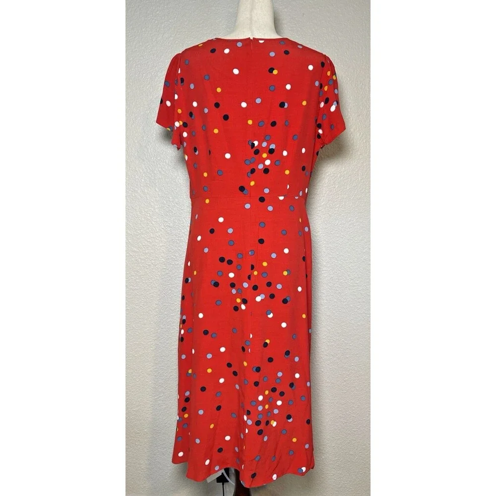 Boden NEW fit & flare round neck red colored dot lined dress sz 12L city classic - Picture 3 of 10